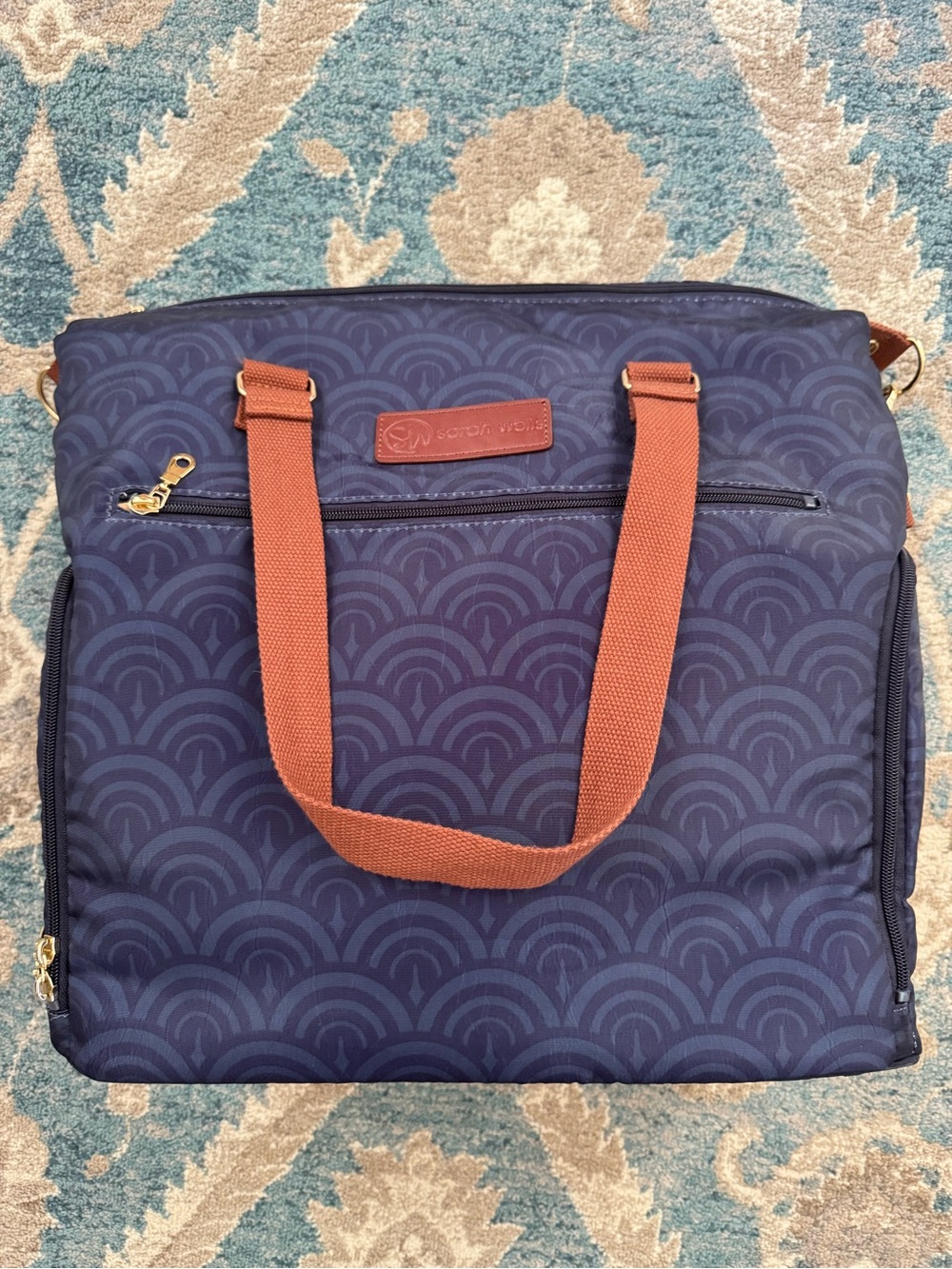 Sarah Wells “Lizzy” Pump Bag – Navy Deco Print